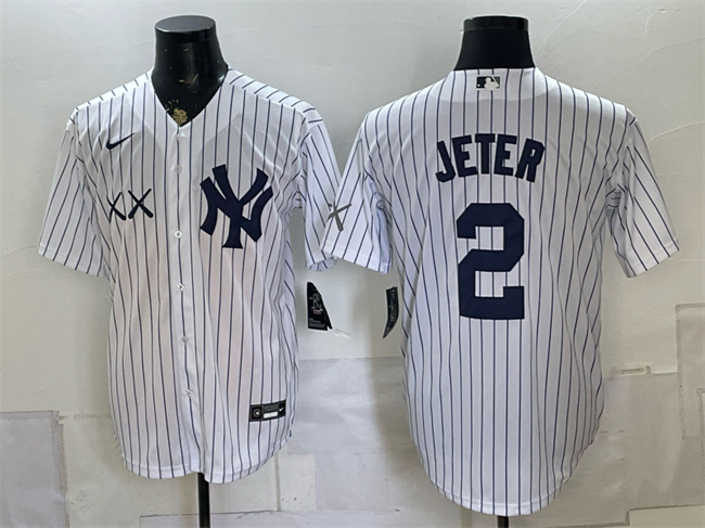 Men's New York Yankees x KAWS #2 Derek Jeter White Stadium Stitched Baseball Jersey